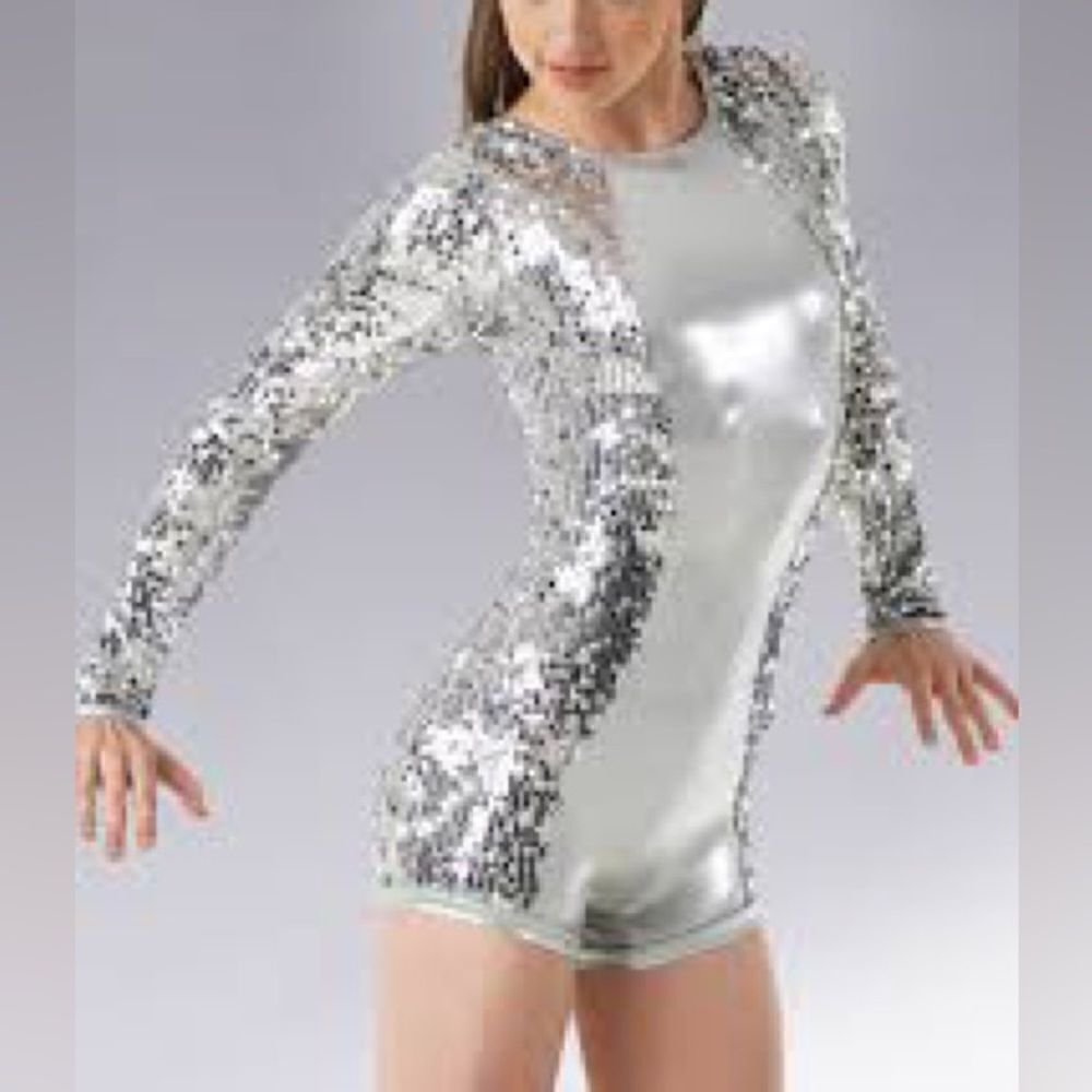 WEISSMAN Balera Dance Costume silver Sequin And Metallic Biketard SQ9633 SC 6